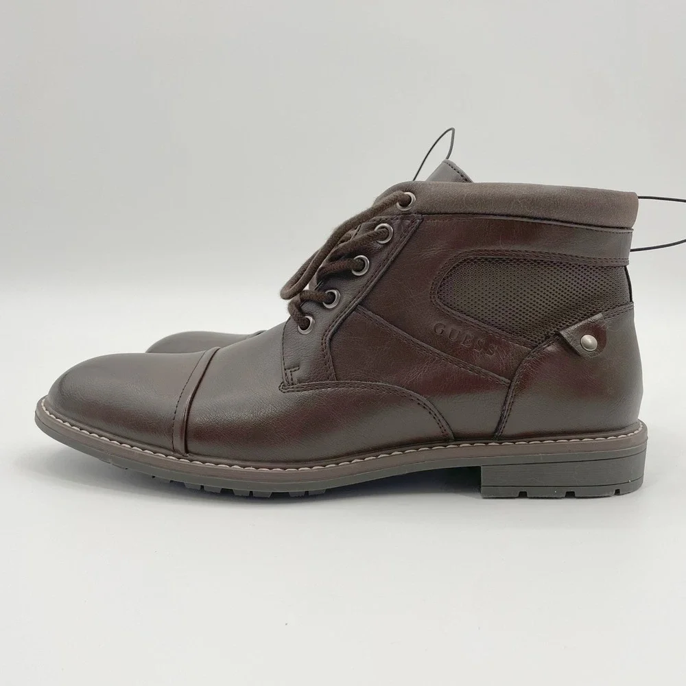 GUESS Men's Dark Brown Cap Toe Lace Up Ankle Boots Size 10M‎ Faux leather NWOB